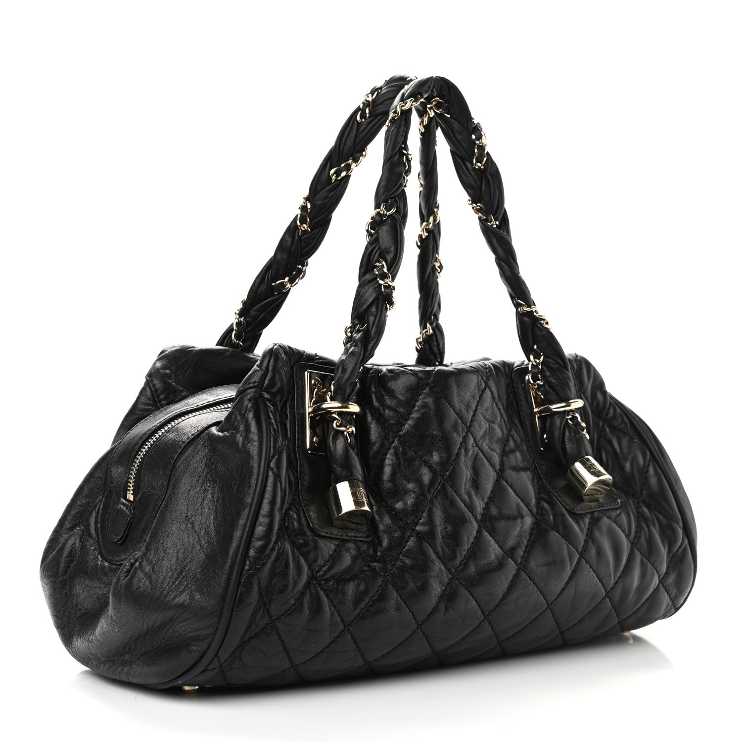 Chanel Distressed Lambskin Lady Braid Bowler Black 3 of 9