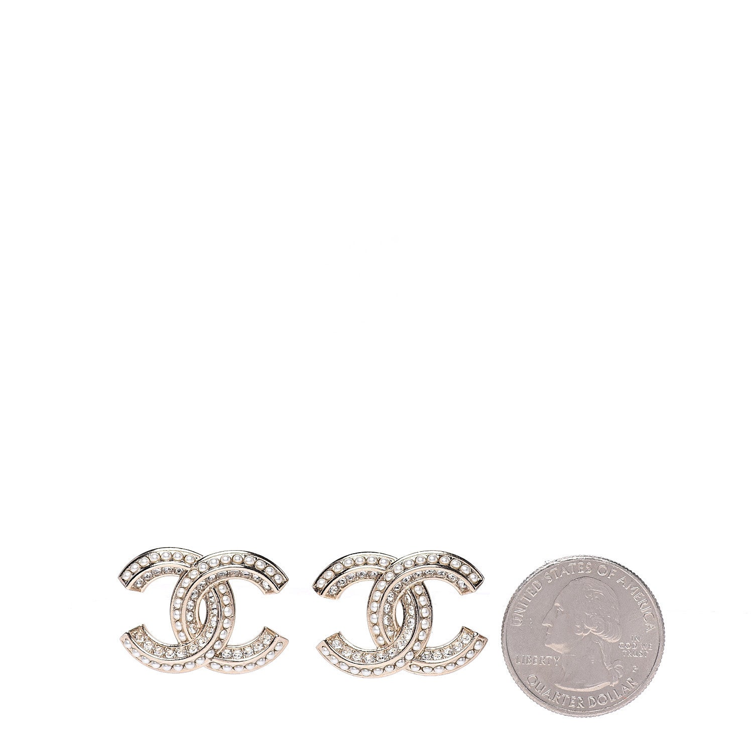 Chanel Pearl Crystal CC Earrings Gold 2 of 5