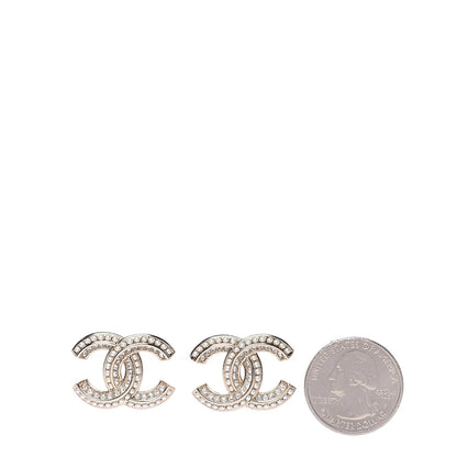 Chanel Pearl Crystal CC Earrings Gold 2 of 5