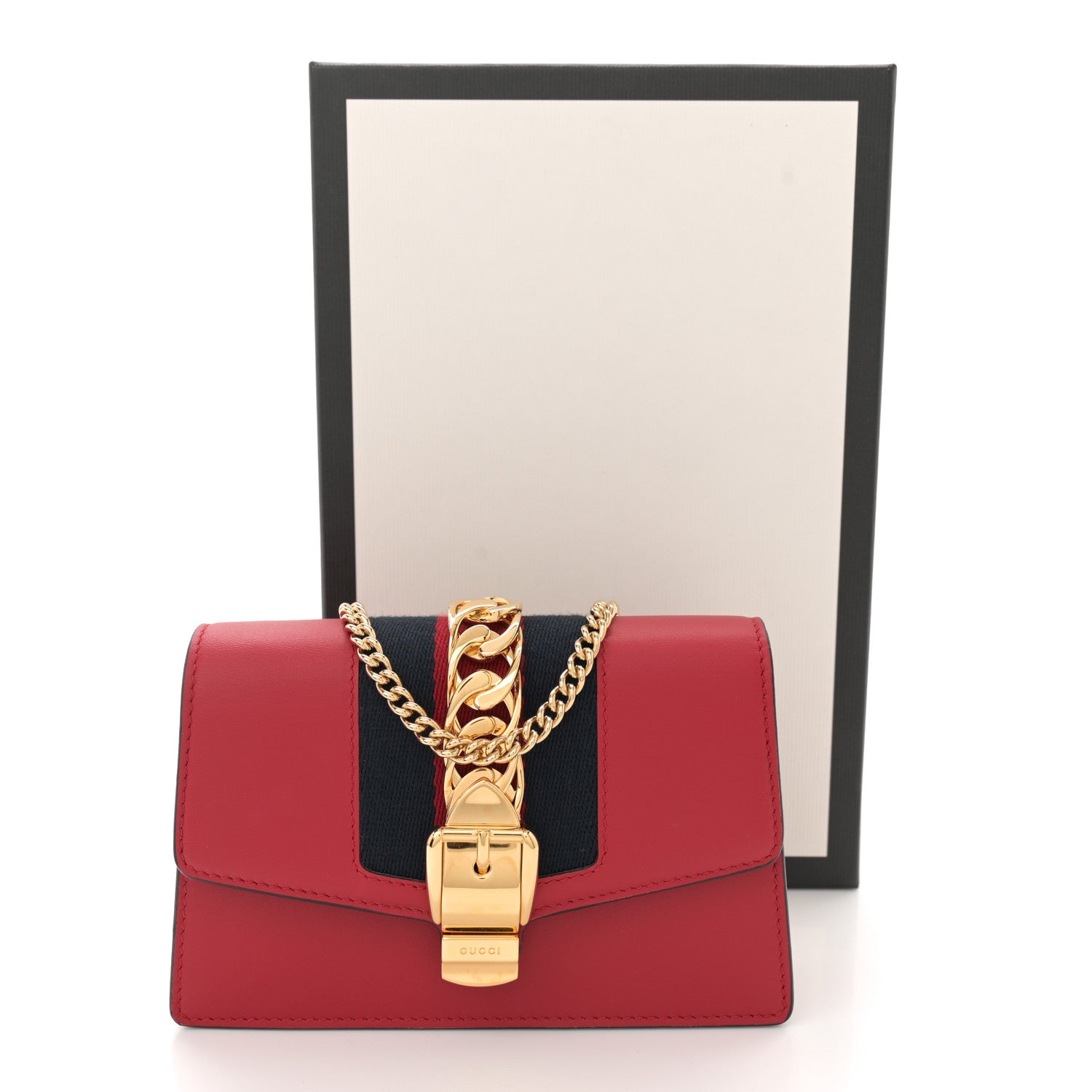 Gucci Calfskin Super Mini Sylvie Chain Shoulder Bag Hibiscus Red 14 of 14