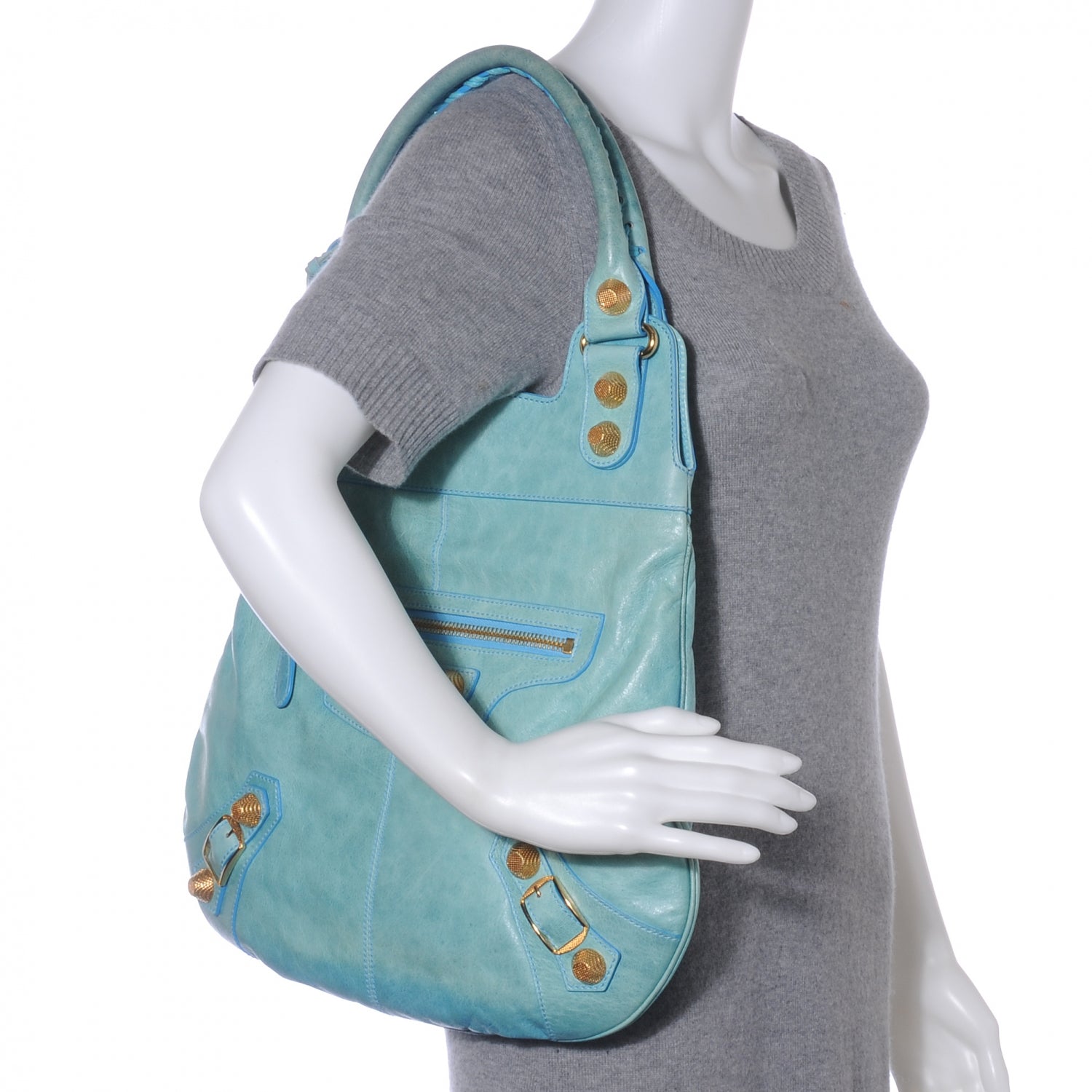 Balenciaga Agneau Giant 21 Gold Hardware Slim Hobo Bleu Layette 2 of 7