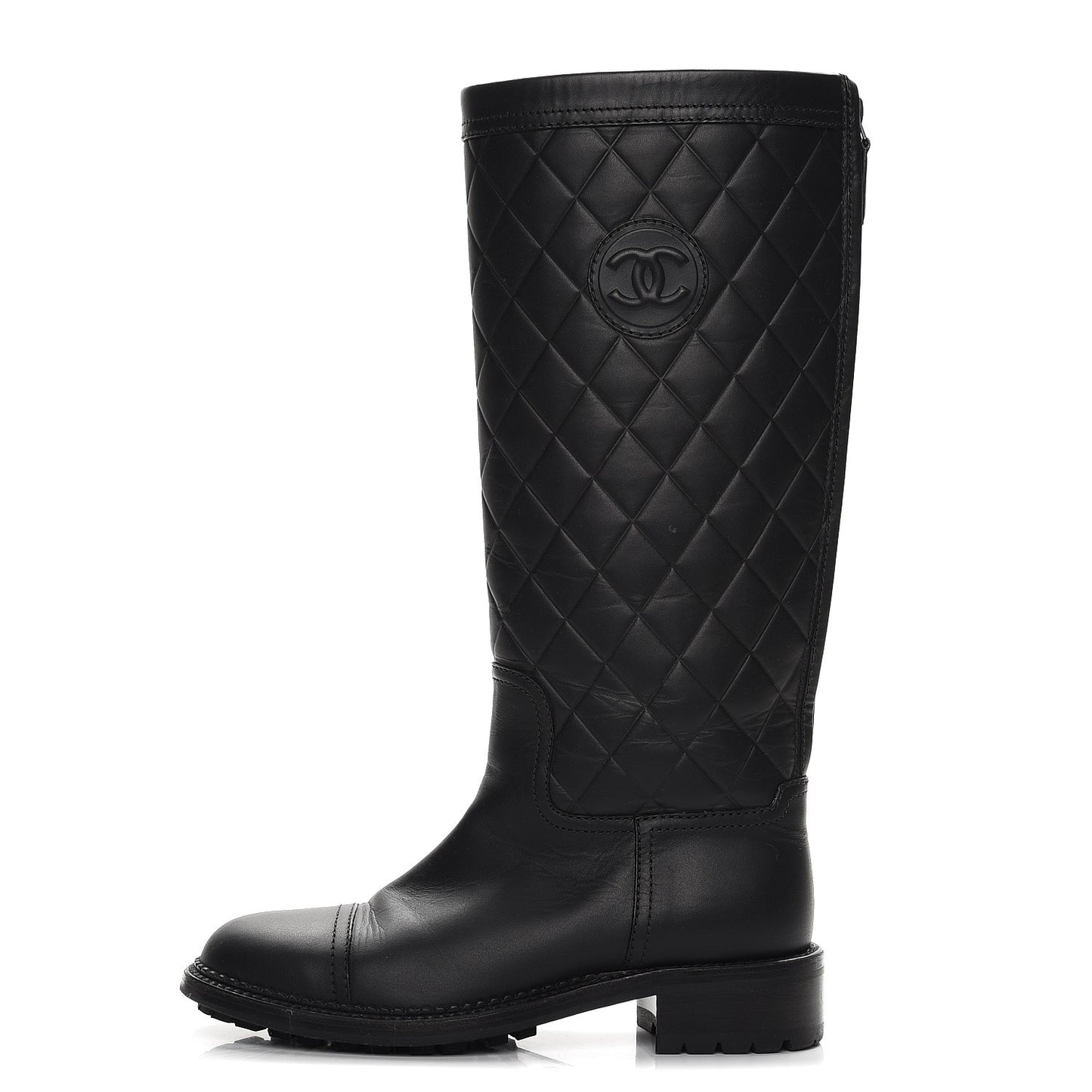 Calfskin Quilted Riding Boots 35.5 Black