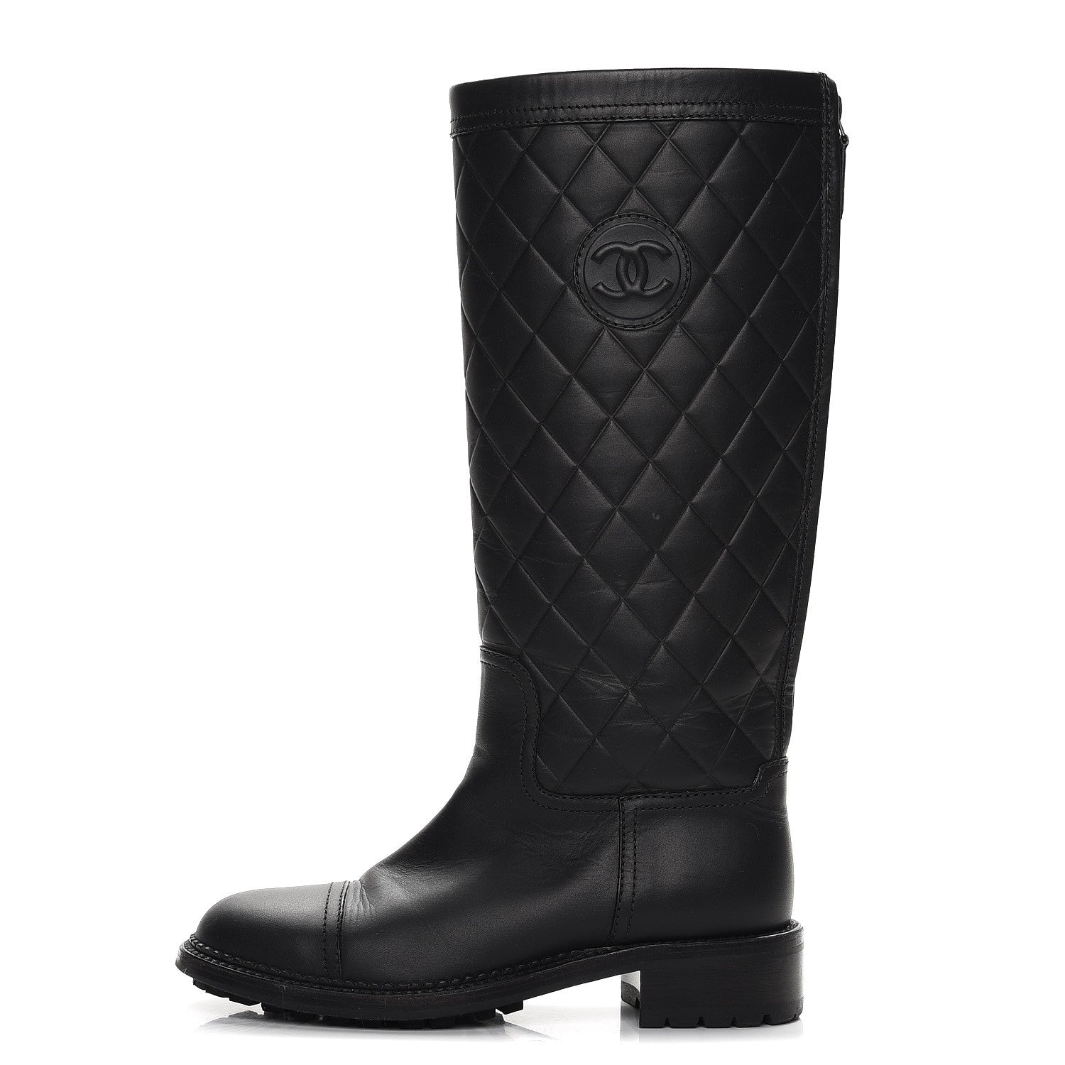 Chanel Calfskin Quilted Riding Boots 35.5 Black 1 of 9