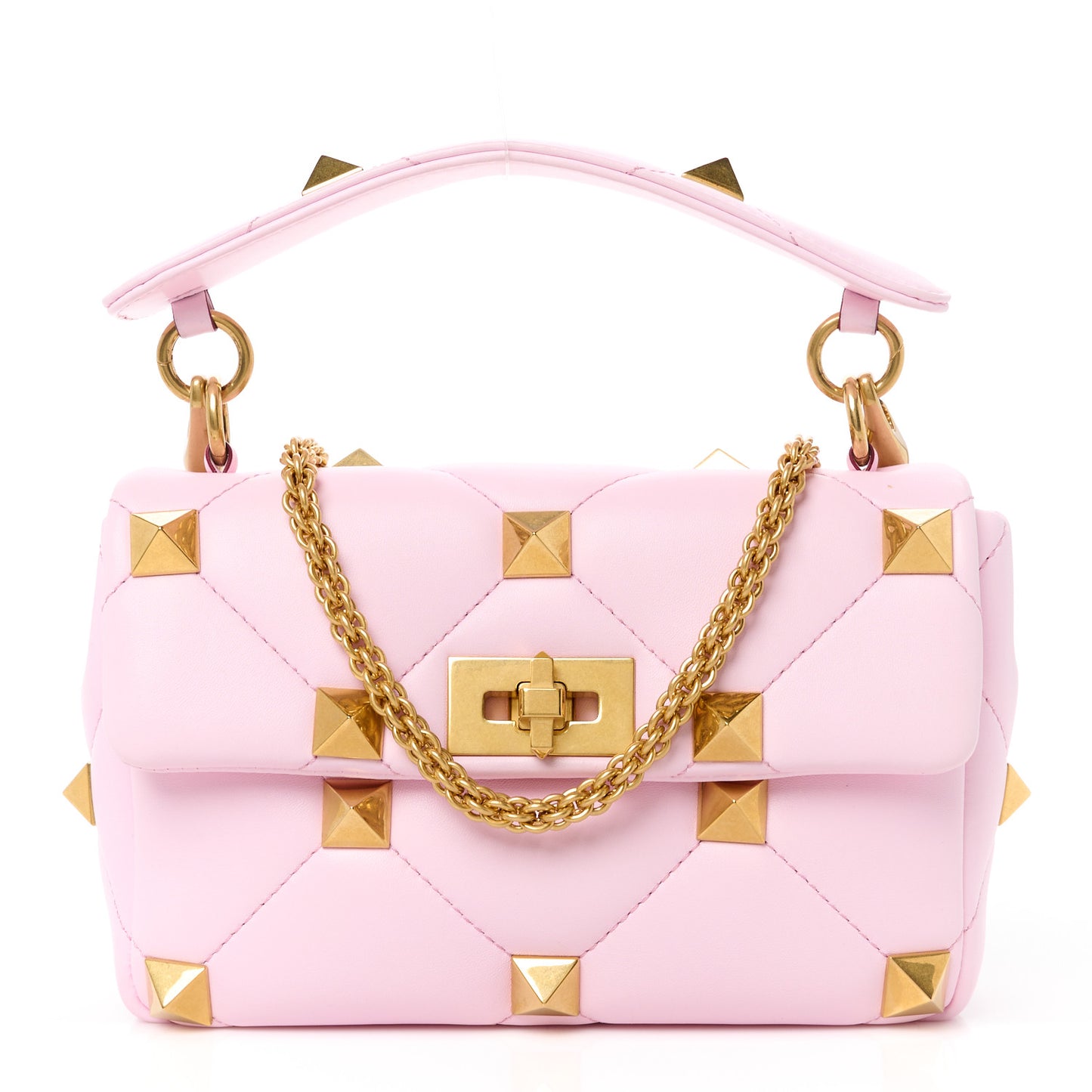 Nappa Medium Roman Stud Shoulder Bag Pink Borealis