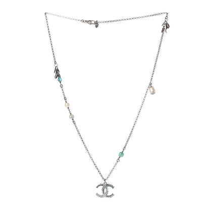 Chanel Crystal Pearl Bead CC Necklace Silver Green Blue 3 of 7