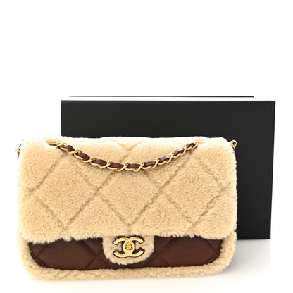 Chanel Shearling Lambskin Quilted Furry Coco Flap Beige Dark Brown 20 of 21