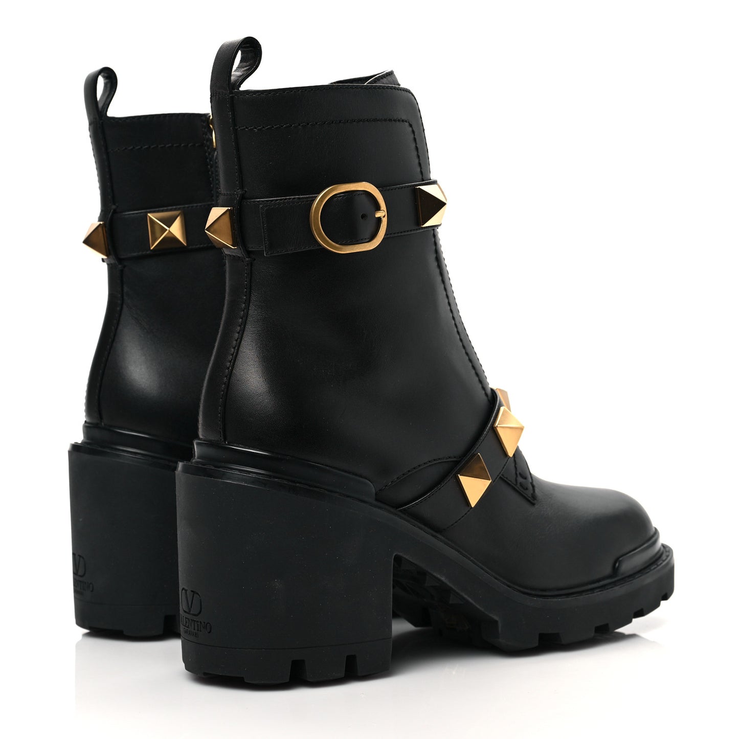 Calfskin Roman Stud 20/85mm Combat Boots 40.5 Black