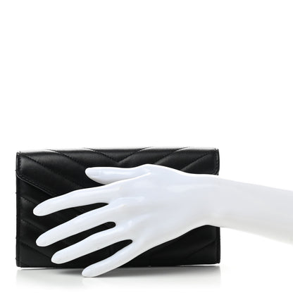 Saint Laurent Lambskin Y Quilted Monogram Large Loulou Flap Wallet Black 2 of 7