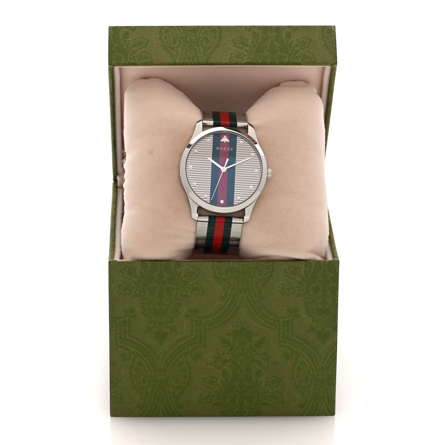 Stainless Steel 42mm G-Timeless Stripe Web Quartz Watch Silver