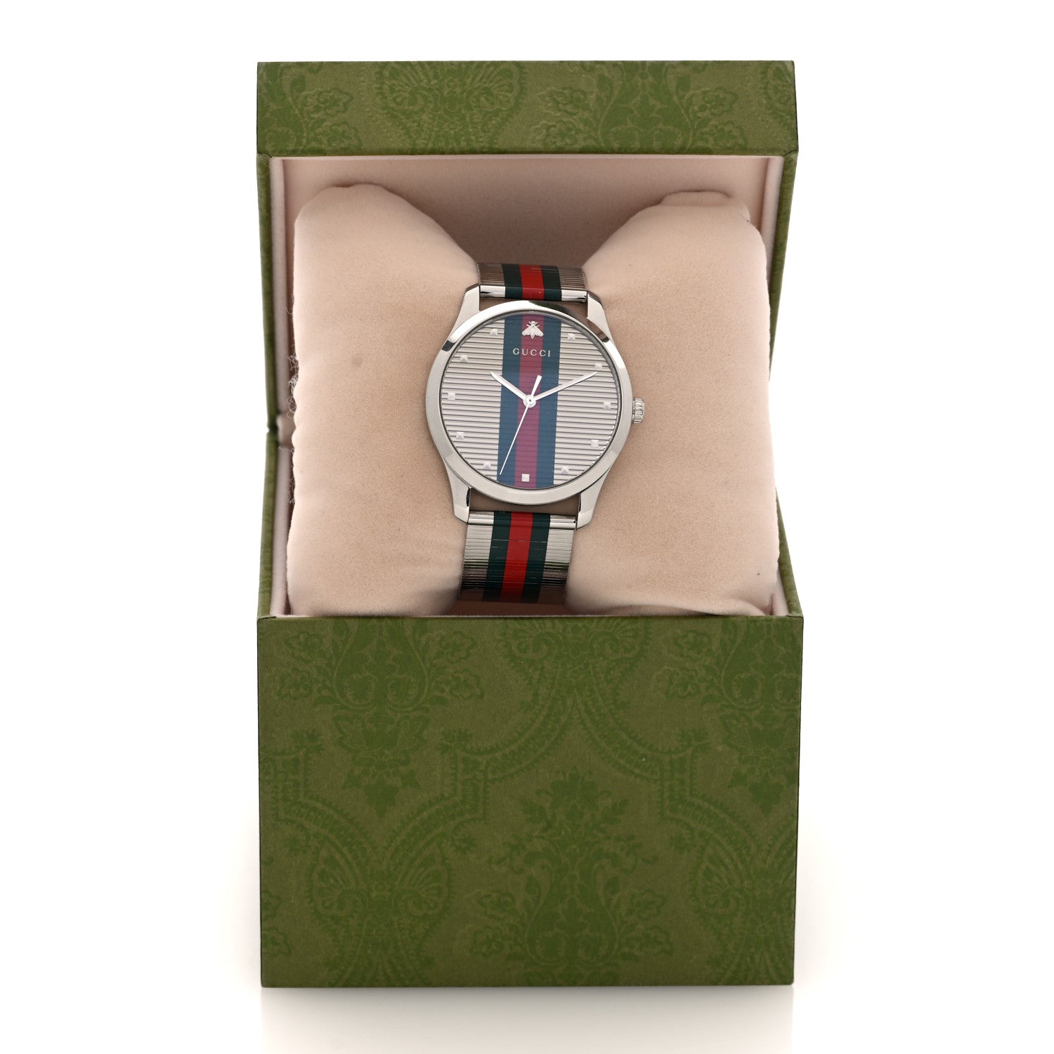 Gucci Stainless Steel 42mm G-Timeless Stripe Web Quartz Watch Silver 4 of 4