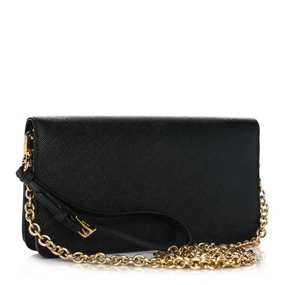 Prada Saffiano Metal Phone Wristlet Crossbody Wallet Black 3 of 9