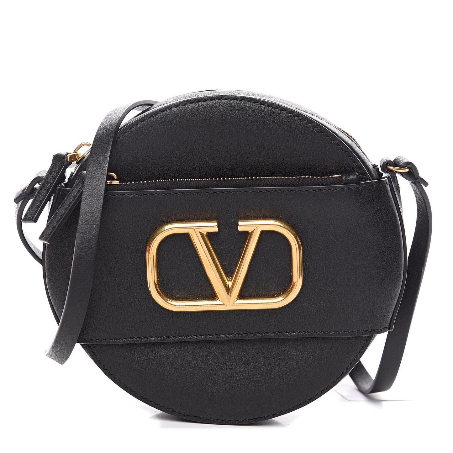 Calfskin VLogo Round Crossbody Bag Black