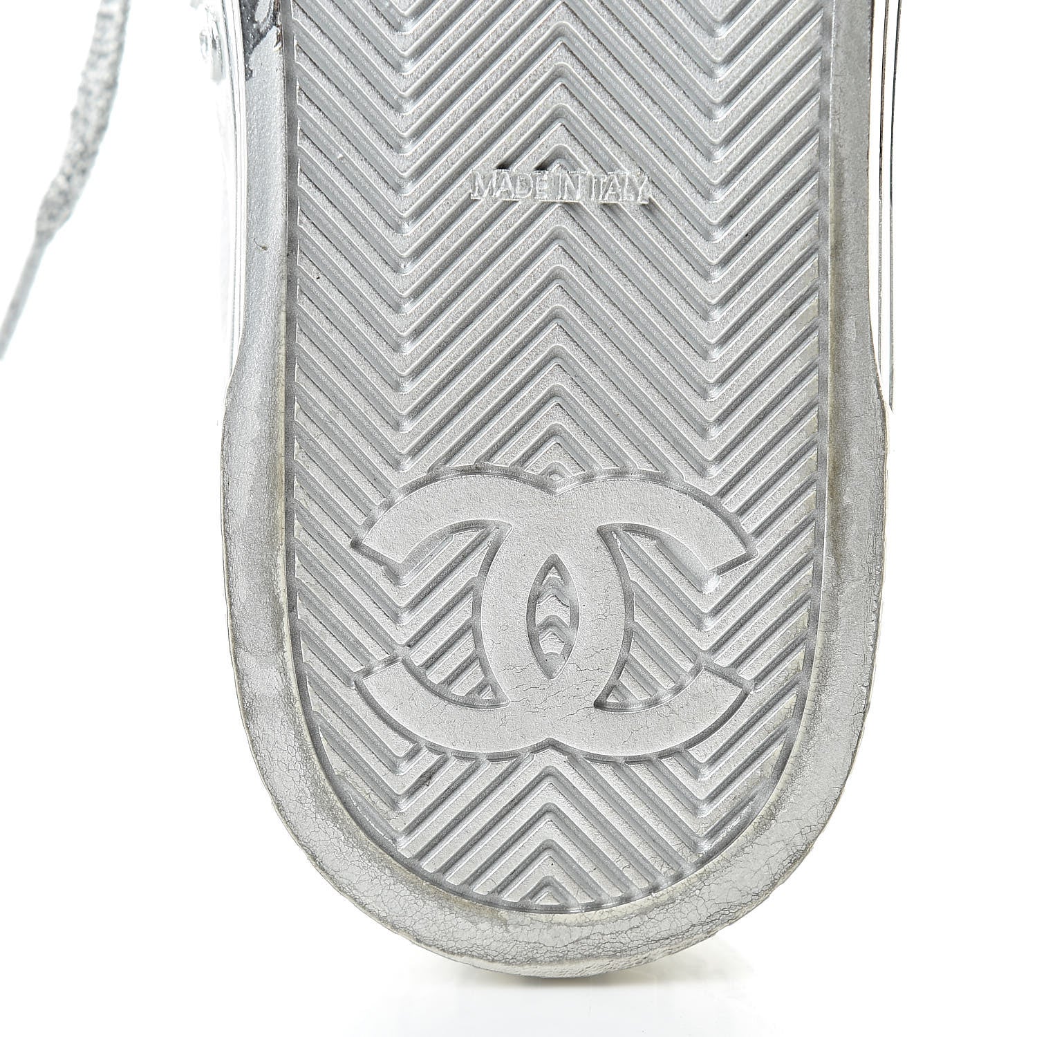 Chanel Laminated Lambskin Sneakers 37.5 Silver 6 of 17