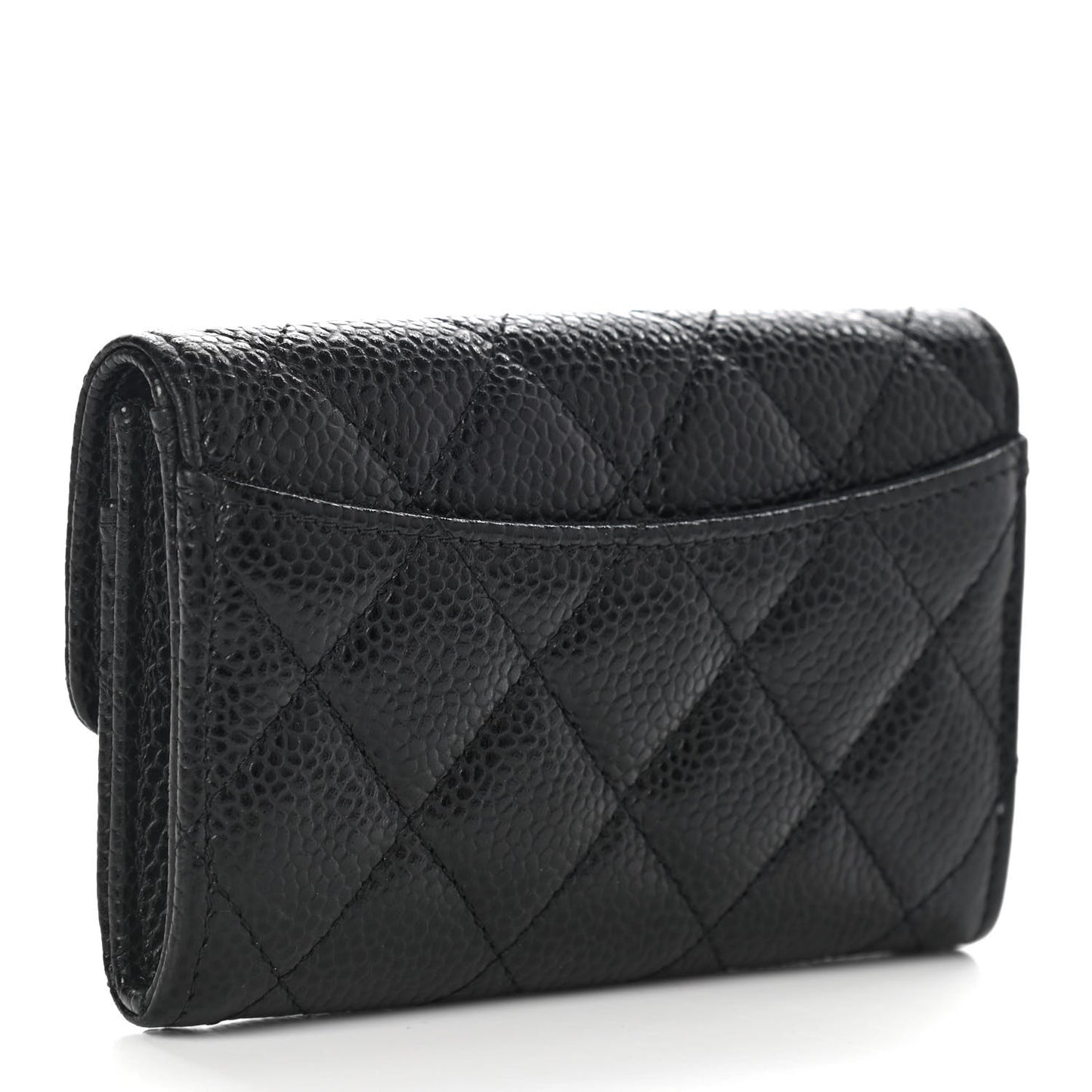 Caviar Quilted Flap Card Holder Wallet Black