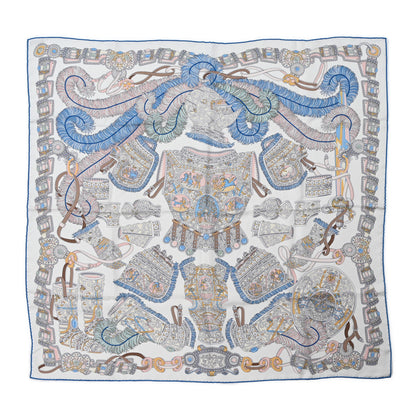 Hermes Silk Sous L Egide De Mars Wash Sacrf 90 Blanc Cassé Bleu Rose 1 of 5
