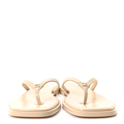 Chanel Goatskin CC Times Square Thong Sandals 38 Beige 3 of 9