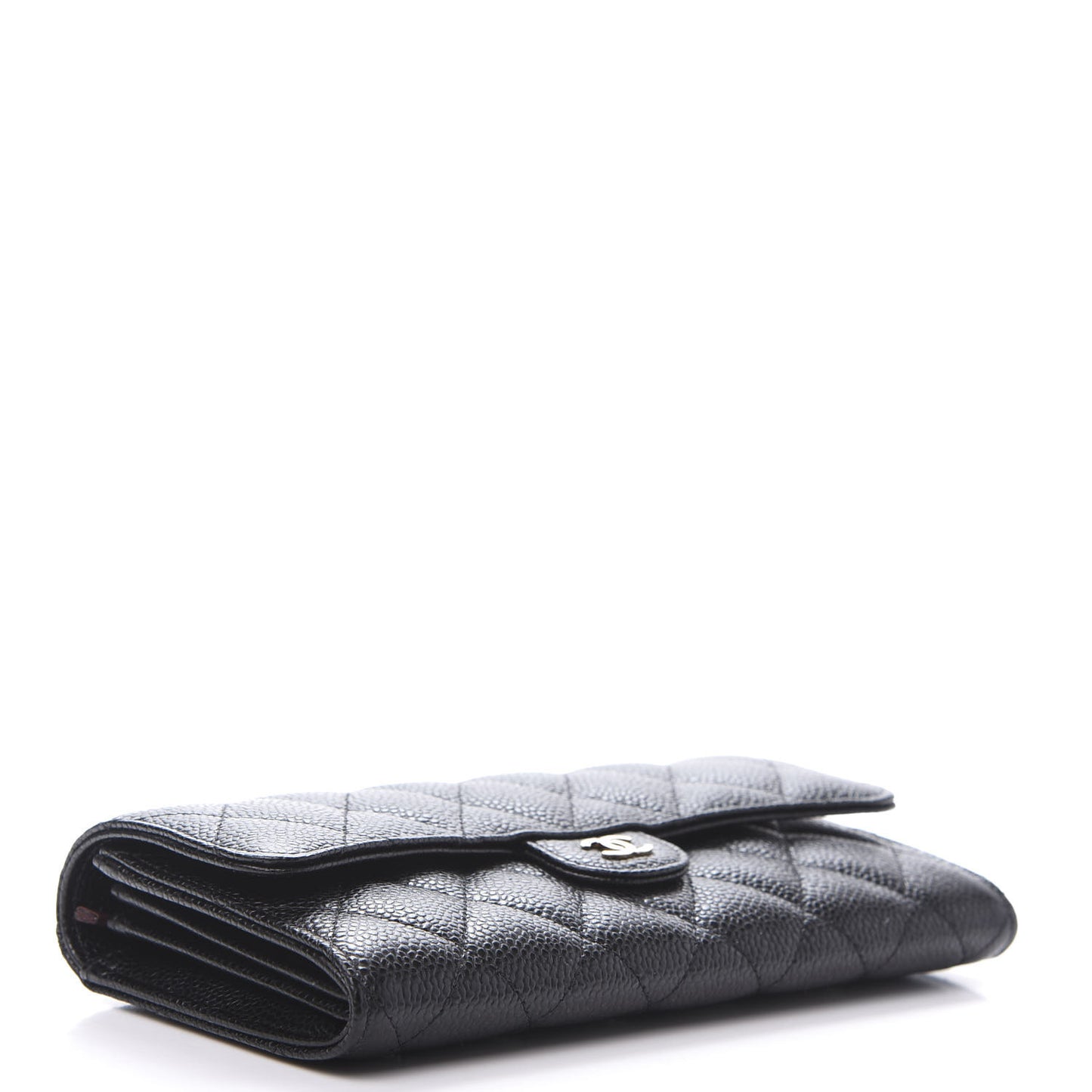 Caviar Quilted Large Gusset Flap Wallet Black