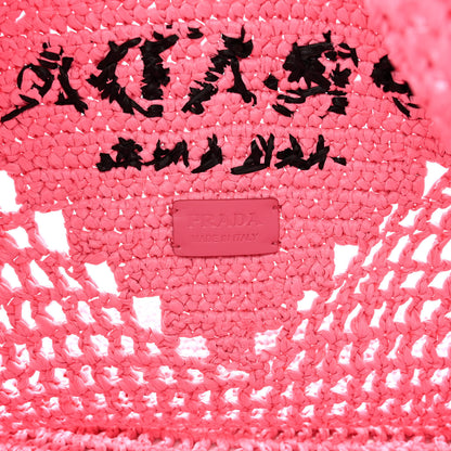 Prada Yarn Raffia Effect Crochet Logo Embroidered Shopping Tote Bag Petalo 6 of 10