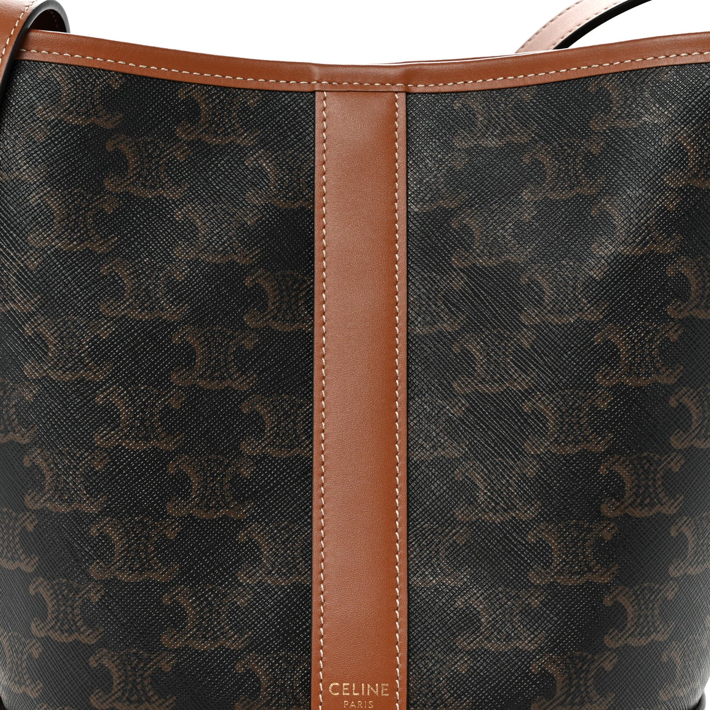 Triomphe Canvas Calfskin Small Bucket Bag Tan