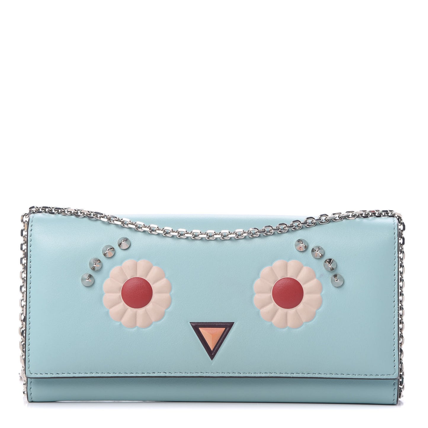 Vitello Century Lucido Hypnoteyes Studded Continental Wallet on Chain Turchese Pallido White Multicolor