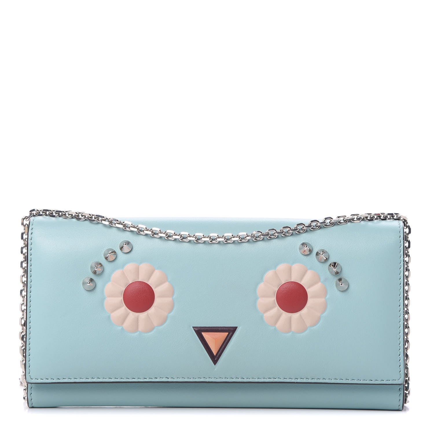 Fendi Vitello Century Lucido Hypnoteyes Studded Continental Wallet on Chain Turchese Pallido White Multicolor 1 of 11