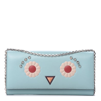 Fendi Vitello Century Lucido Hypnoteyes Studded Continental Wallet on Chain Turchese Pallido White Multicolor 1 of 11