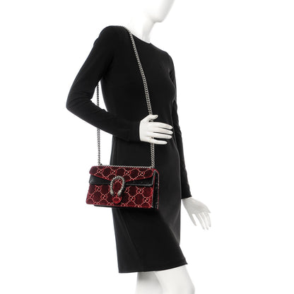 Gucci Velvet Skipper Crystal GG Monogram Small Dionysus Shoulder Bag Red Cipria Black Black Diamond 3 of 8