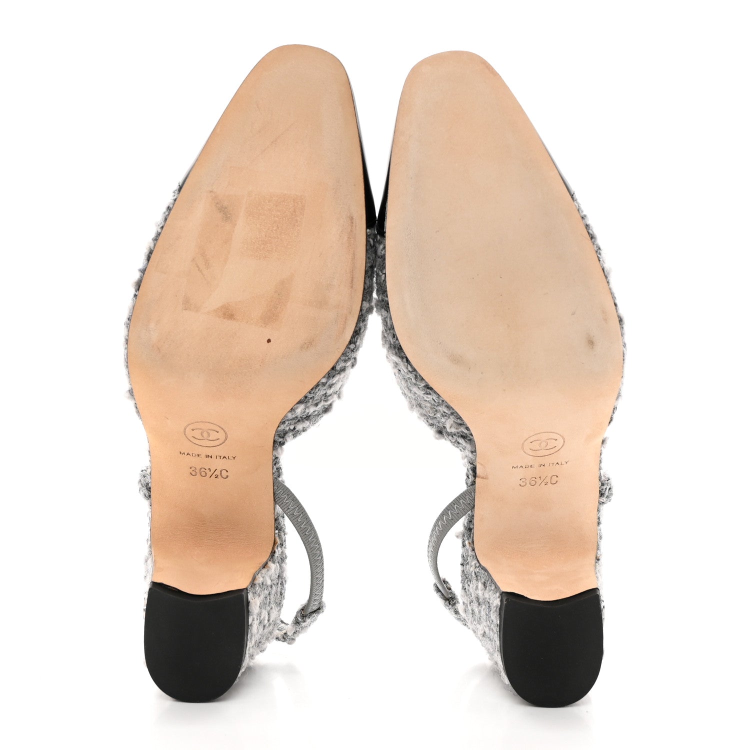 Chanel Tweed Patent Cap Toe CC Slingback Pumps 36.5 Gray 5 of 16