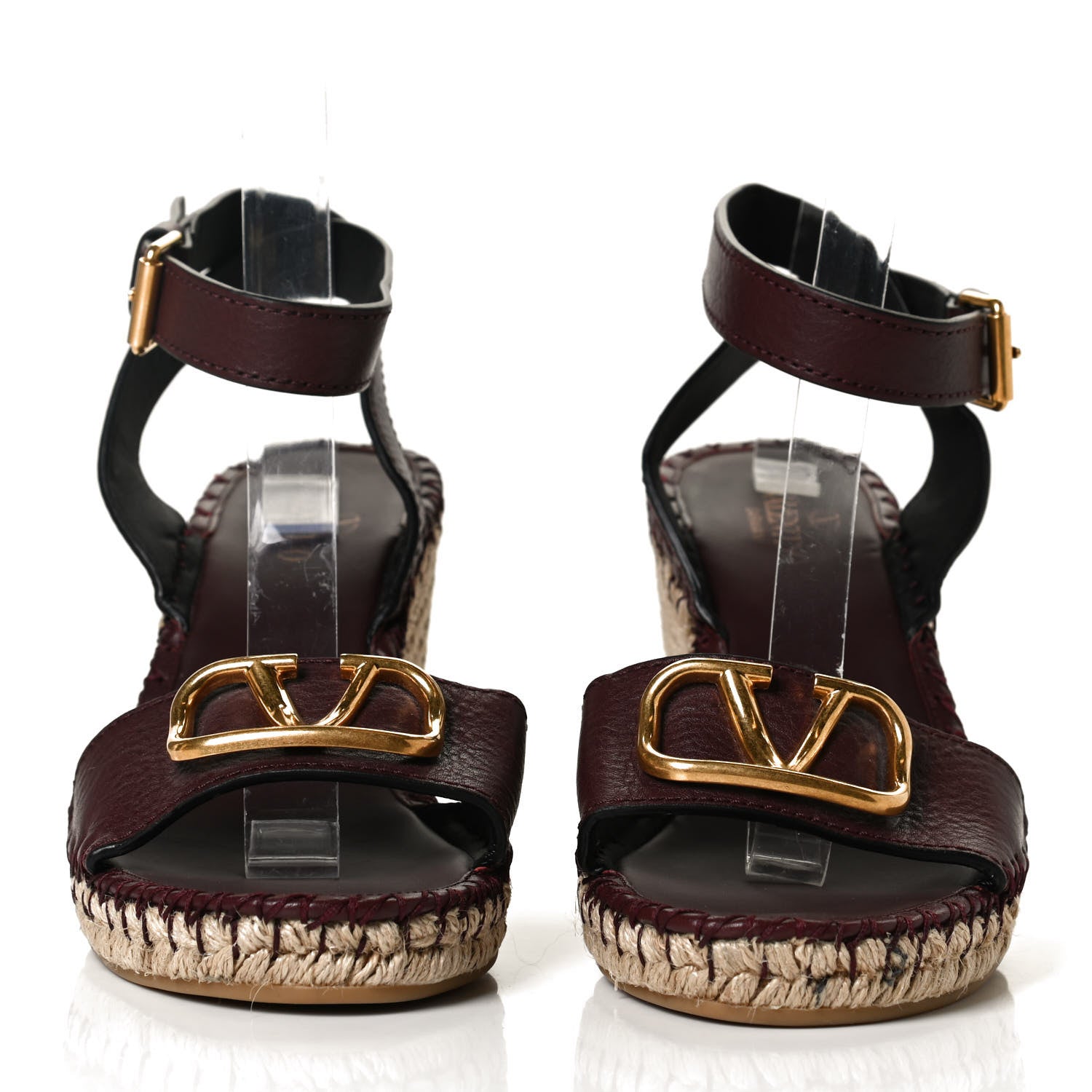 Valentino Garavani Grainy Cowhide VLogo Ankle Wrap Espadrille Wedge Sandals 41 Rubin 2 of 10