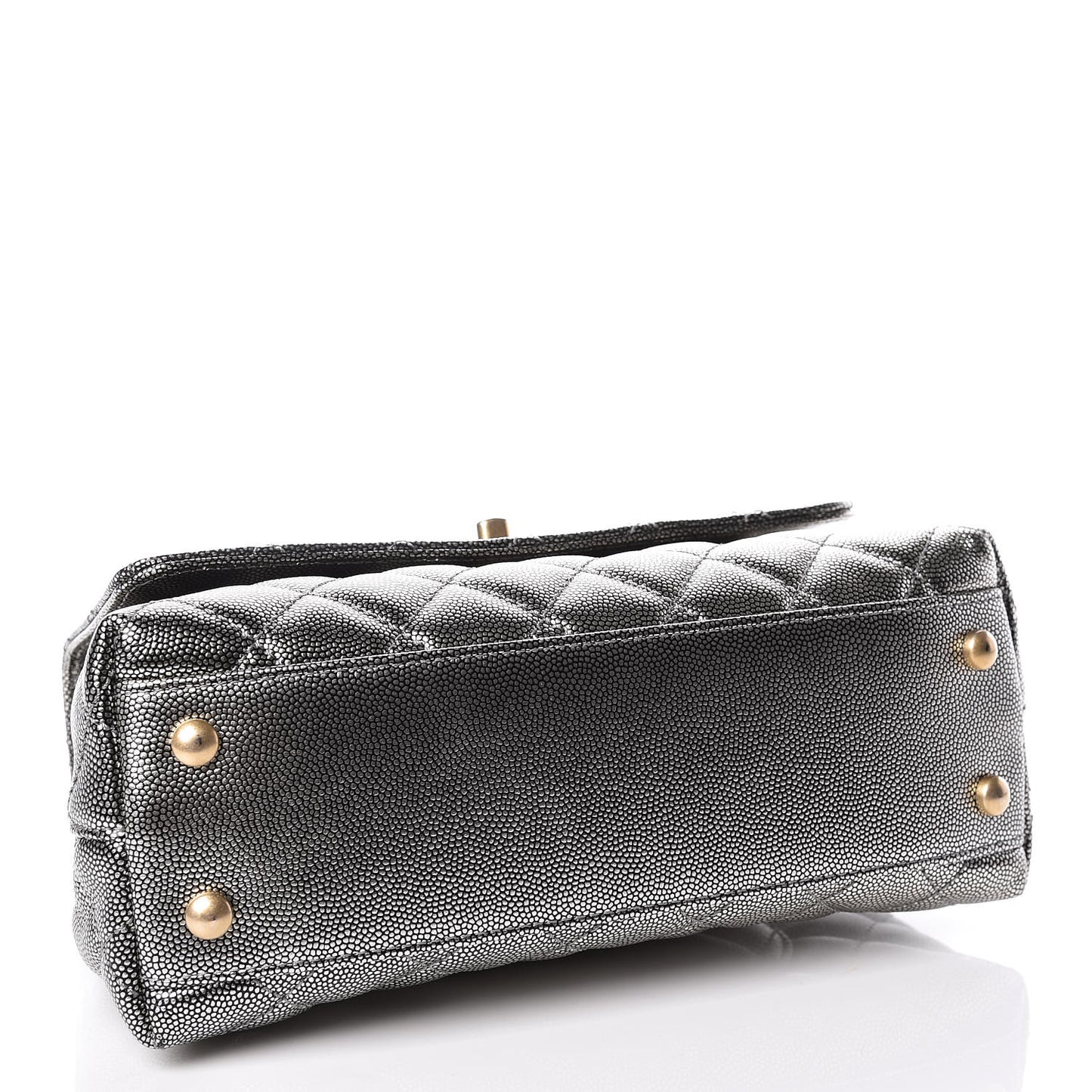 Metallic Caviar Quilted Mini Coco Handle Flap Silver