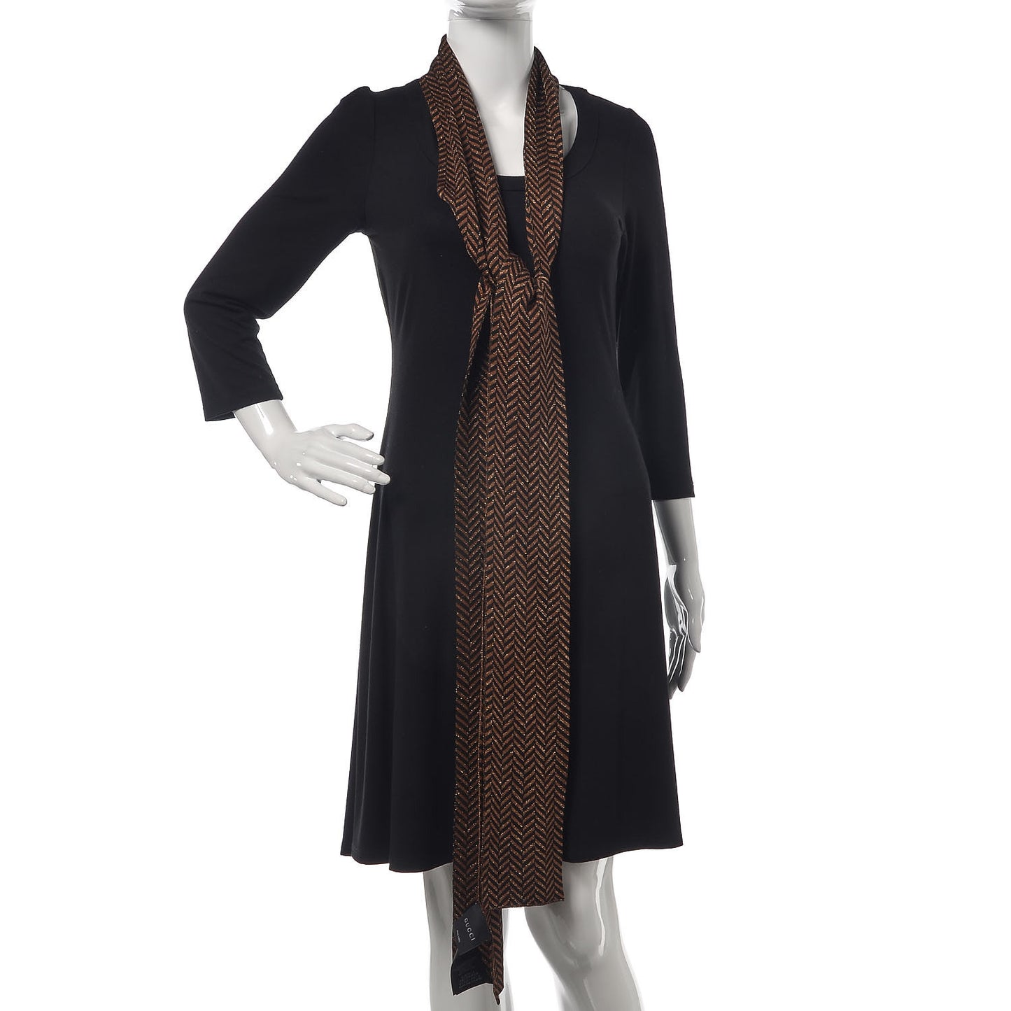 Viscose Polyester Lurex Chevron Skinny Scarf Black Bronze