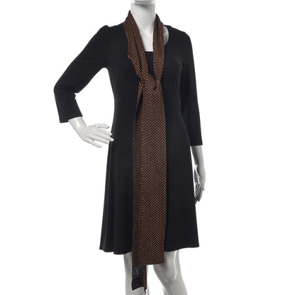 Gucci Viscose Polyester Lurex Chevron Skinny Scarf Black Bronze 2 of 4
