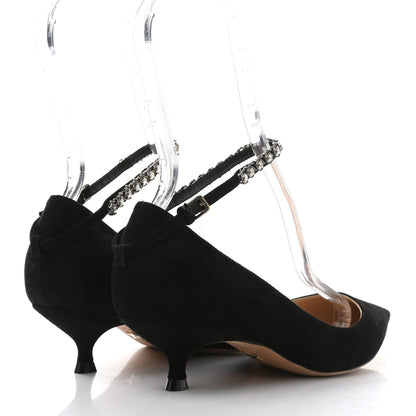 Christian Dior Suede Crystal Diorich Slingback Pumps 38 Black 4 of 8