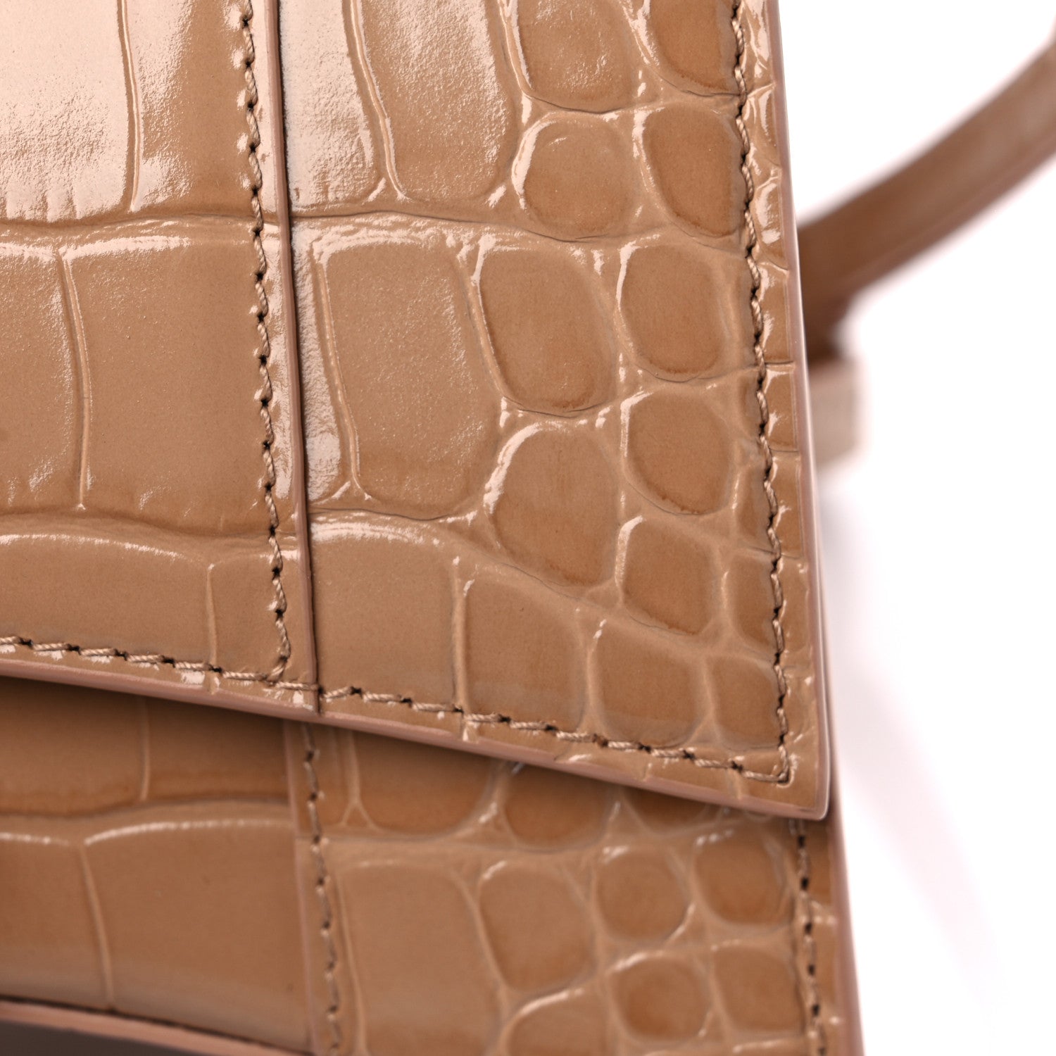 Balenciaga Shiny Calfskin Crocodile Embossed Hourglass Top Handle Bag XS Nude Beige 13 of 15
