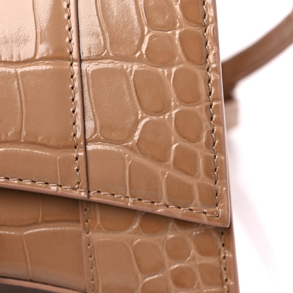 Balenciaga Shiny Calfskin Crocodile Embossed Hourglass Top Handle Bag XS Nude Beige 13 of 15