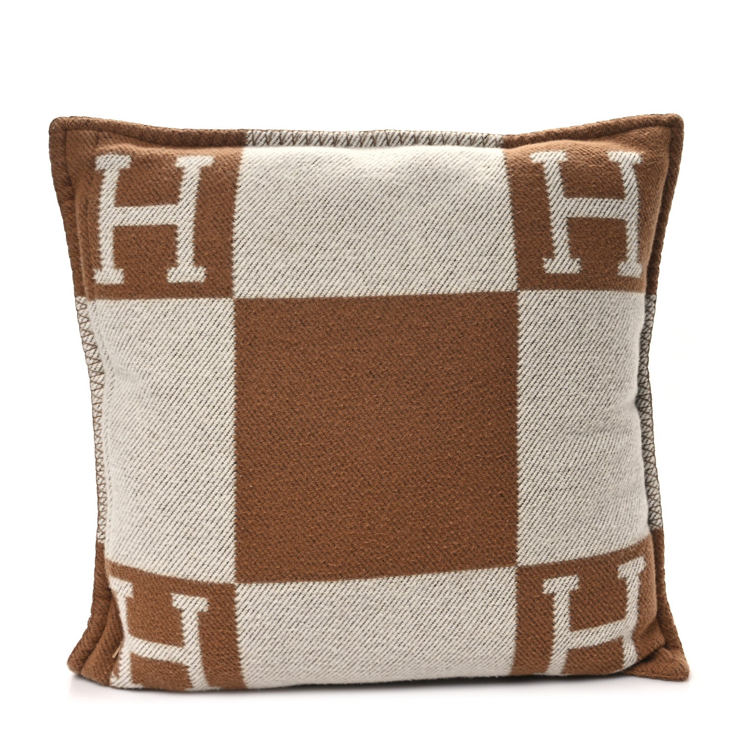 Hermes Wool Cashmere Avalon Pillow PM Ecru Camel 2 of 3
