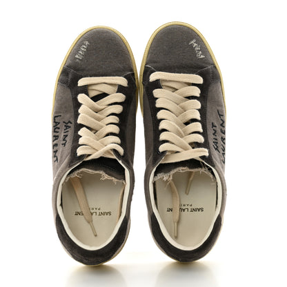 Saint Laurent Destroyed Canvas Embroidered Womens Court Classic Sneakers 38 Black 2 of 9