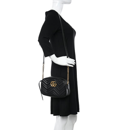 Gucci Calfskin Matelasse Small GG Marmont Chain Shoulder Bag Black 2 of 12