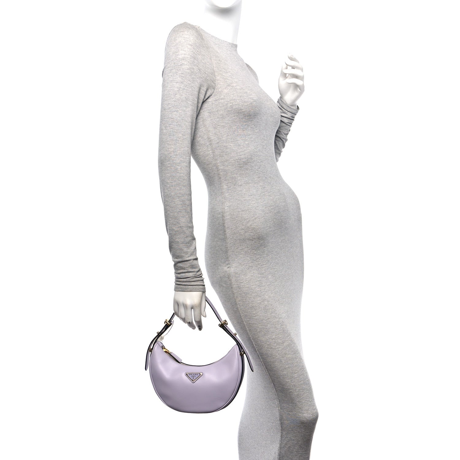 Prada Soft Calfskin Arque Shoulder Bag Glicine 2 of 11