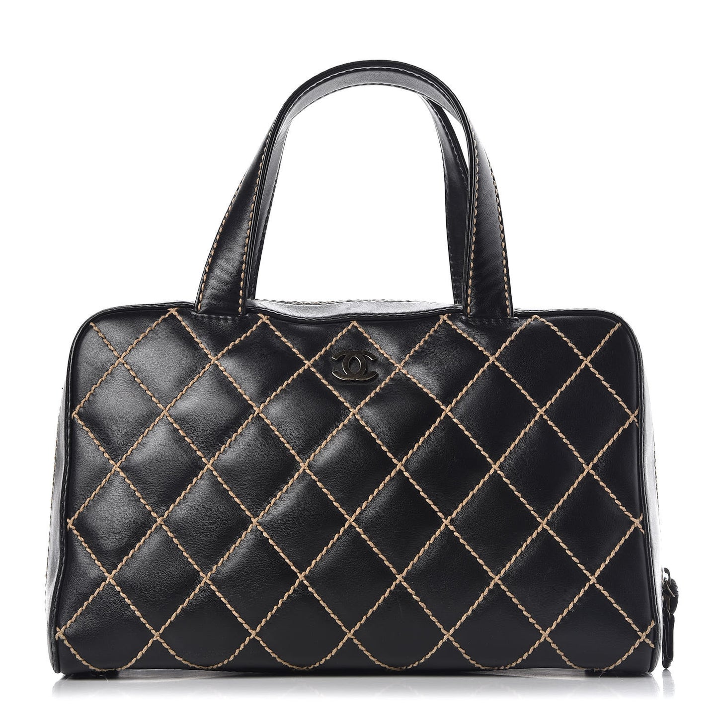 Calfskin Wild Stitch Top Handle Bag Black
