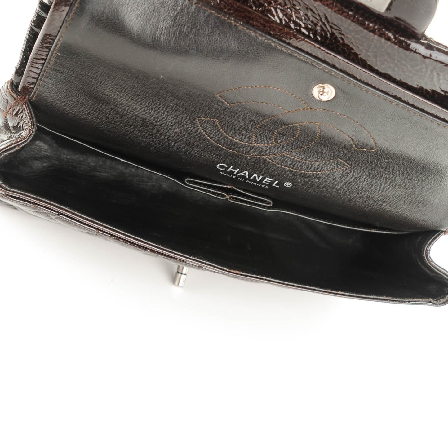 Patent Quilted Medium Double Flap Brown