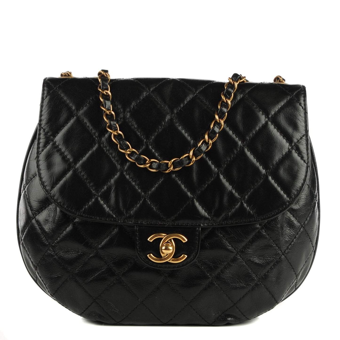 Calfskin Quilted Medium Bubble CC Flap Black