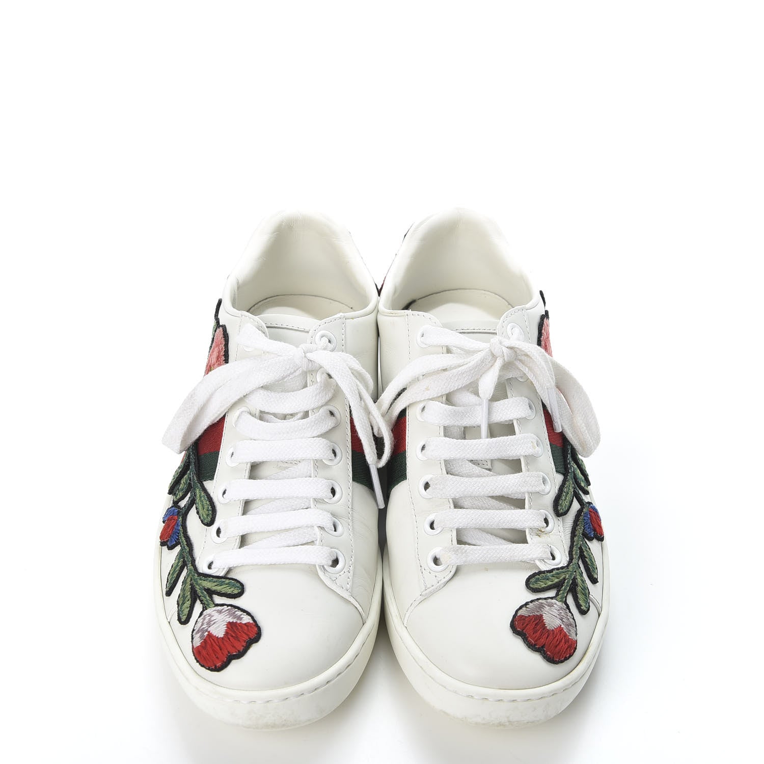 Gucci Calfskin Web Floral Embroidered Ace Sneakers 36 White 6 of 11
