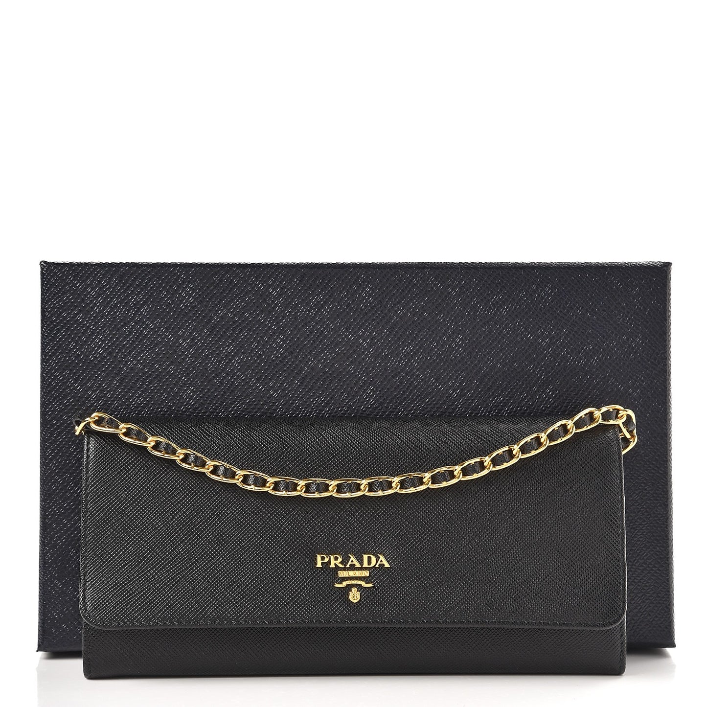 Saffiano Metal Oro Chain Wallet Nero Black