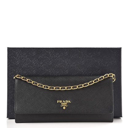 Prada Saffiano Metal Oro Chain Wallet Nero Black 7 of 7