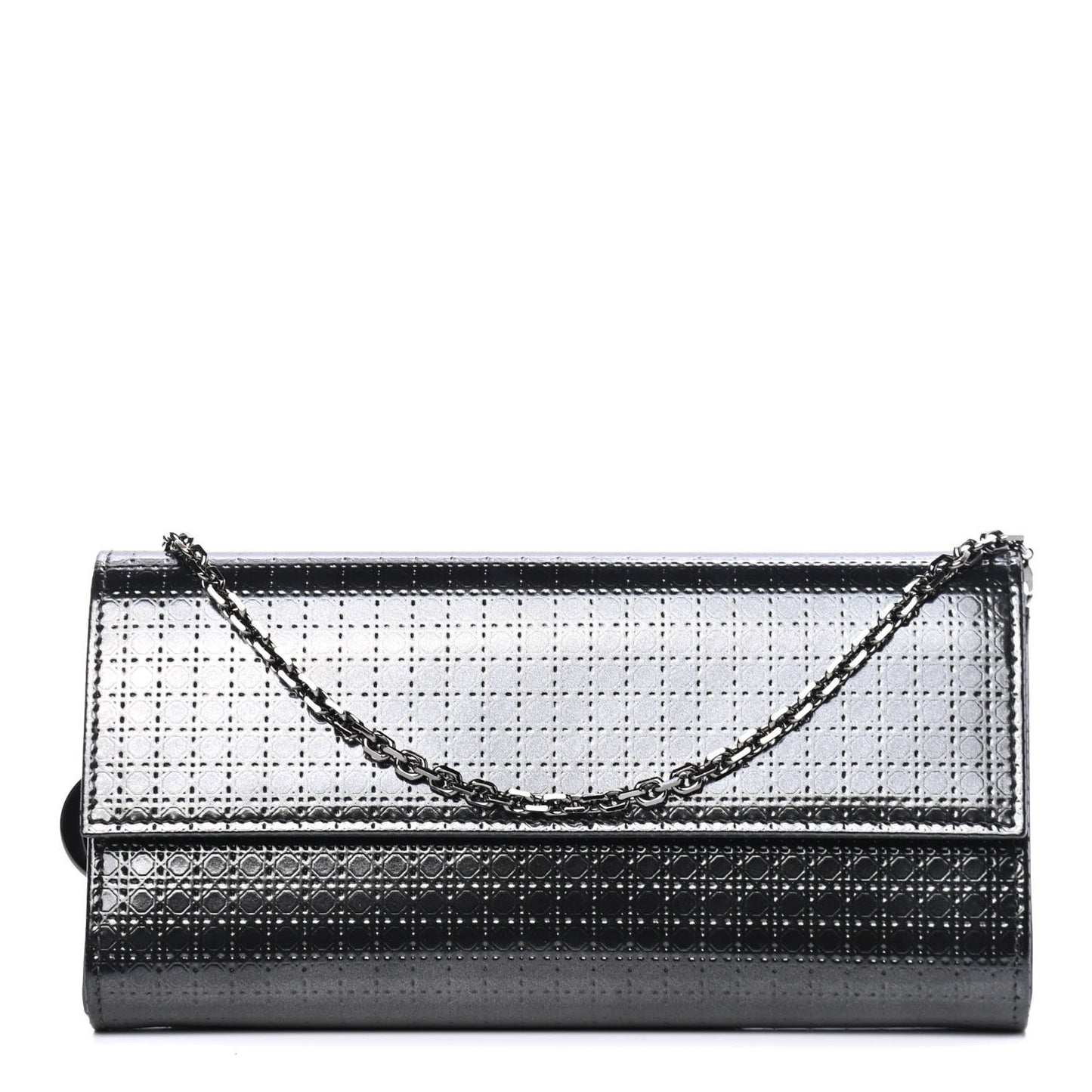 Metallic Patent Micro-Cannage Lady Dior Croisiere Chain Wallet Black