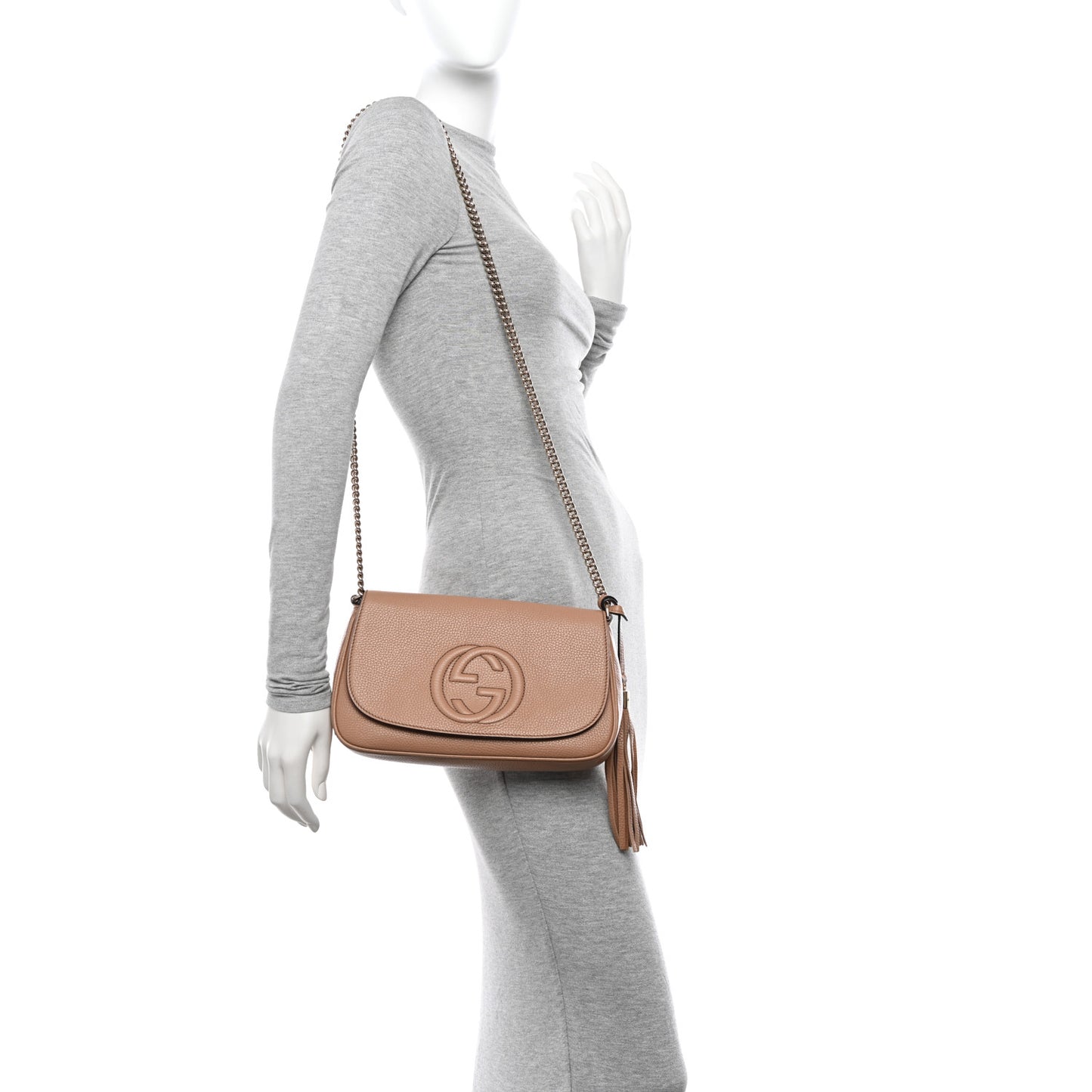 Pebbled Calfskin Medium Soho Flap Crossbody Camelia