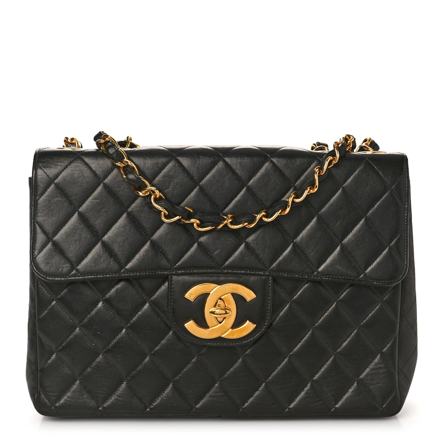 Lambskin Quilted XL Jumbo Single Flap Black