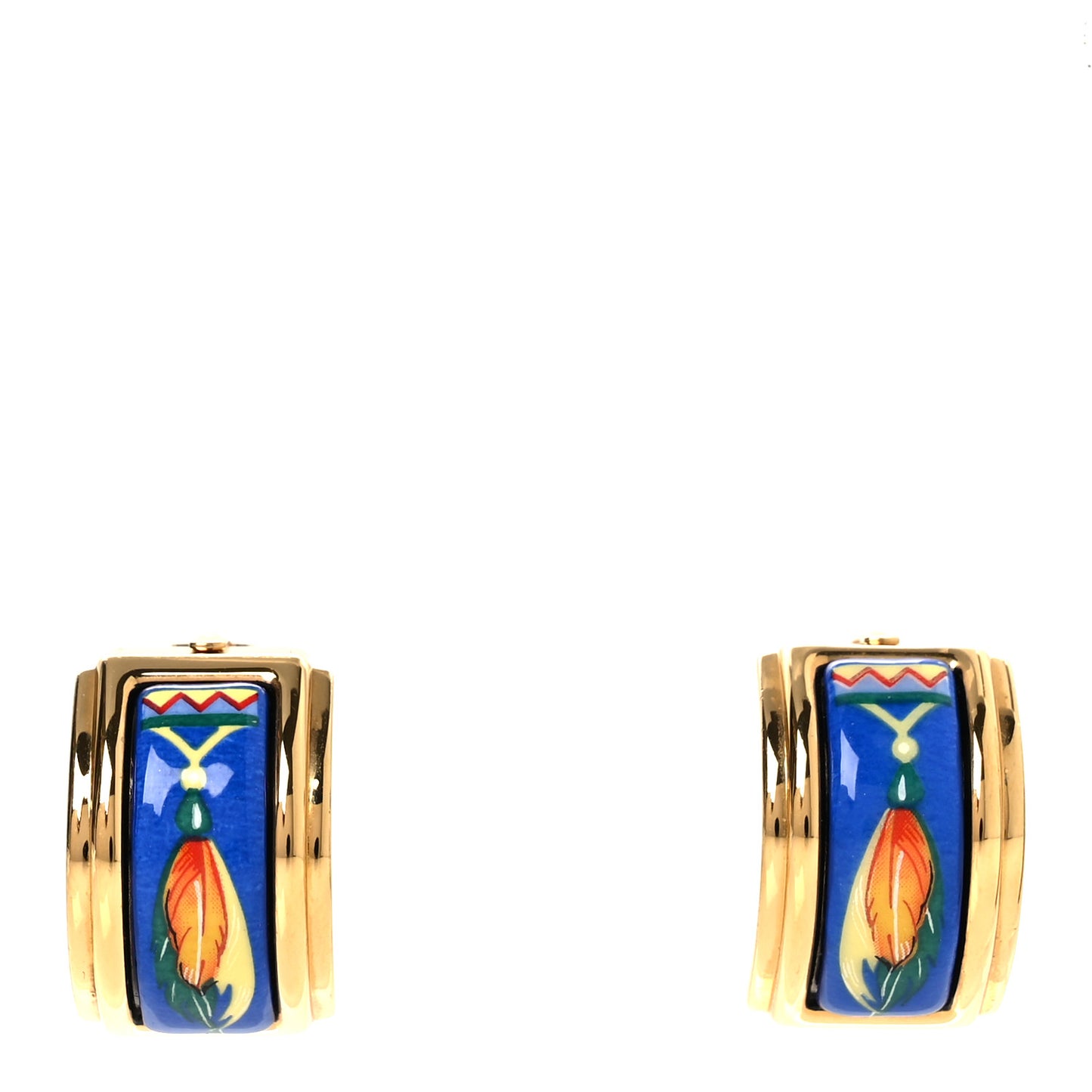 Printed Enamel Clip On Earrings Gold