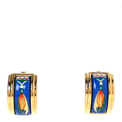 Hermes Printed Enamel Clip On Earrings Gold 1 of 4